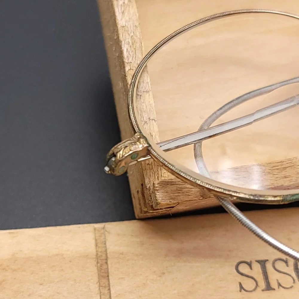 Antique Sischo‎ & Beard Optician Eye Glasses 1/10 12k Gold Wooden Box